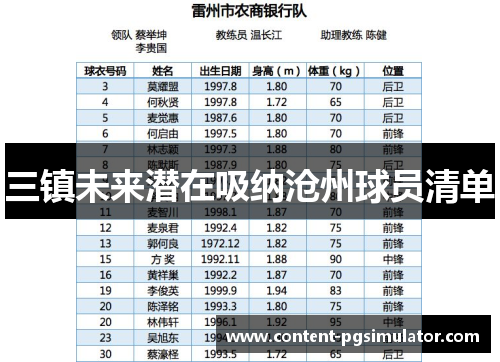 三镇未来潜在吸纳沧州球员清单
